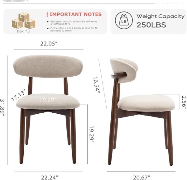 COLAMY Wooden Dining Chairs Set of 6, Modern Fabric Upholstered Dining Room Chair, Farmhouse Kitchen Side Chairs with Foot Pegs, Beige - Image 4