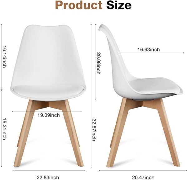 OLIXIS Dining Chairs Set of 8 Kitchen Mid Century Modern Chairs with Wood Legs and PU Leather Cushion for Living Room Bedroom Outdoor Lounge, White - Image 2