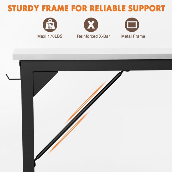 Sweetcrispy Computer Desk - 32 Inch Small Office Writing Work Study Kids Student Teacher Home Bedroom Table Storage Bag Headphone Hooks & no Wheels - White - Image 3