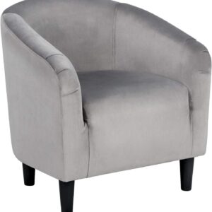 Yaheetech Living Room Chair, Velvet Accent Upholstered Barrel Sitting Chair with Armrest and Low Back for Bedroom, Grey