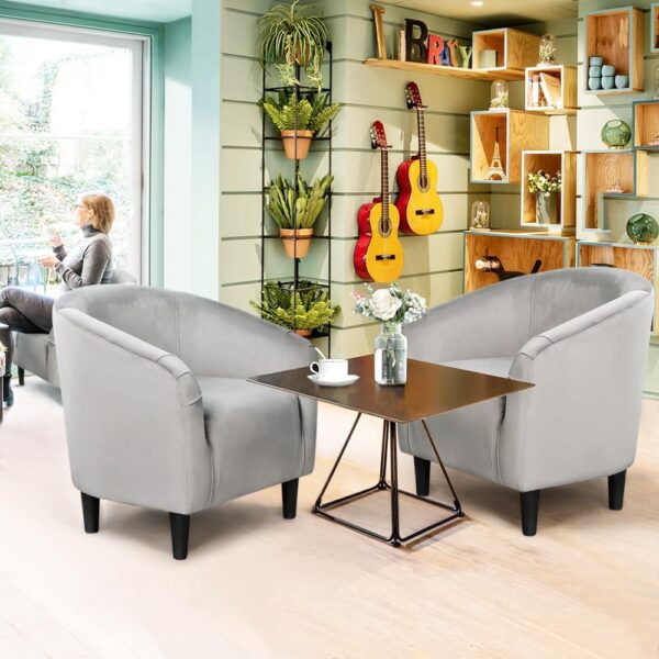 Yaheetech Living Room Chair, Velvet Accent Upholstered Barrel Sitting Chair with Armrest and Low Back for Bedroom, Grey - Image 5