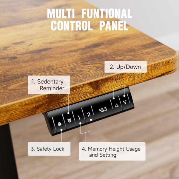 Veken 47.2" Standing Desk Electric, Height Adjustable Sit Stand Up, Wood Desktop, Work Home Office, Computer PC Table, Writing Rising Desks, Brown - Image 6