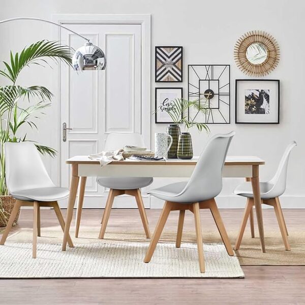 OLIXIS Dining Chairs Set of 8 Kitchen Mid Century Modern Chairs with Wood Legs and PU Leather Cushion for Living Room Bedroom Outdoor Lounge, White - Image 4