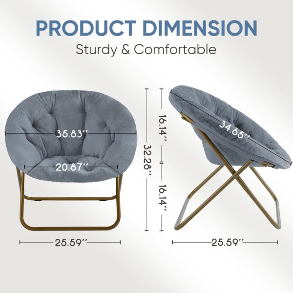 DUMOS Comfy Saucer Chairs Cozy Faux Fur Soft Lounge Cute Folding Bedroom Living Room Seat Flexible Reading Foldable Seating for Kids Adults Thick Padded Metal Frame Modern for Home Office Grey - Image 2