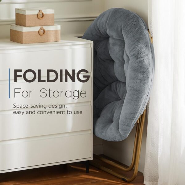 DUMOS Comfy Saucer Chairs Cozy Faux Fur Soft Lounge Cute Folding Bedroom Living Room Seat Flexible Reading Foldable Seating for Kids Adults Thick Padded Metal Frame Modern for Home Office Grey - Image 5