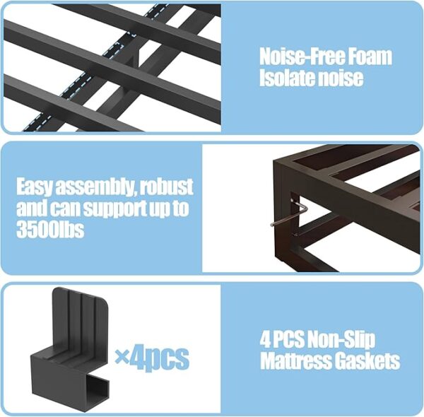 10 Inch California King Bed Frame with Steel Slat Support, Low Profile King Metal Platform Bed Frame Support Mattress Foundation, No Box Spring Needed/Easy Assembly/Noise Free - Image 2