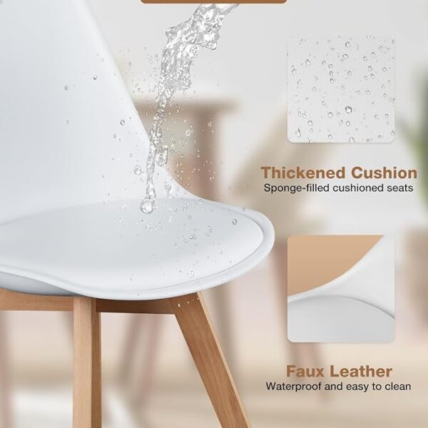 OLIXIS Dining Chairs Set of 8 Kitchen Mid Century Modern Chairs with Wood Legs and PU Leather Cushion for Living Room Bedroom Outdoor Lounge, White - Image 3