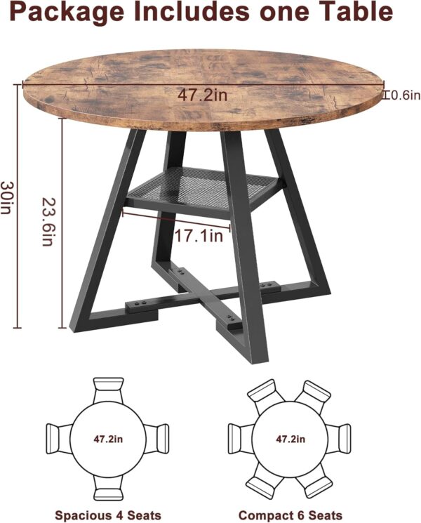 Round Dining Table for 4,Kitchen Dining Room Circle Dinner Pedestal Table,Space Saving Wood Kitchen & Dining Room Furniture (Vintage, 47In) - Image 2
