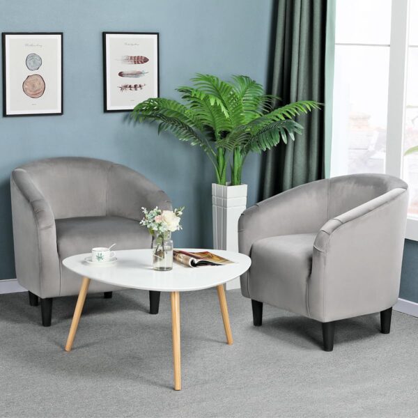 Yaheetech Living Room Chair, Velvet Accent Upholstered Barrel Sitting Chair with Armrest and Low Back for Bedroom, Grey - Image 2