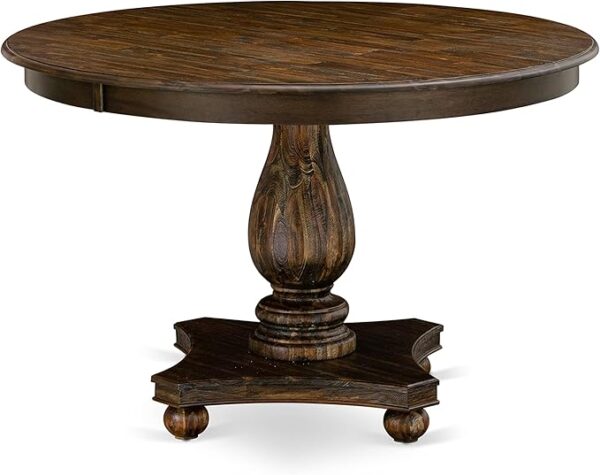 East West Furniture F2LA7-716 7 Piece Dining Table Set Consist of a Round Dining Room Table with Pedestal and 6 Dark Khaki Linen Fabric Upholstered Chairs, 48x48 Inch, Distressed Jacobean - Image 4
