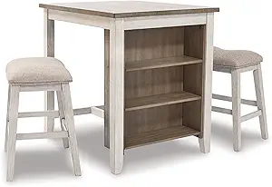 Signature Design by Ashley Skempton 3 Piece Counter Height Dining Set, Includes Table and 2 Barstools, Whitewash