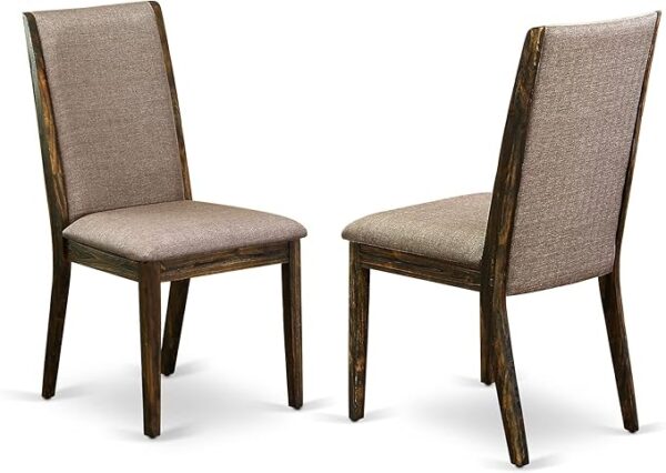 East West Furniture F2LA7-716 7 Piece Dining Table Set Consist of a Round Dining Room Table with Pedestal and 6 Dark Khaki Linen Fabric Upholstered Chairs, 48x48 Inch, Distressed Jacobean - Image 2