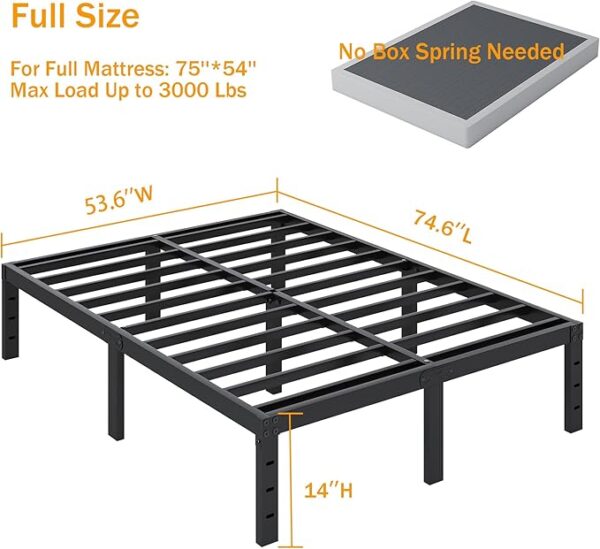 Full Size Bed Frame, 14 Inch Heavy Duty Metal Platform Bed Frame No Box Spring Needed, Storage Space, No Noise, Easy Assembly - Image 4