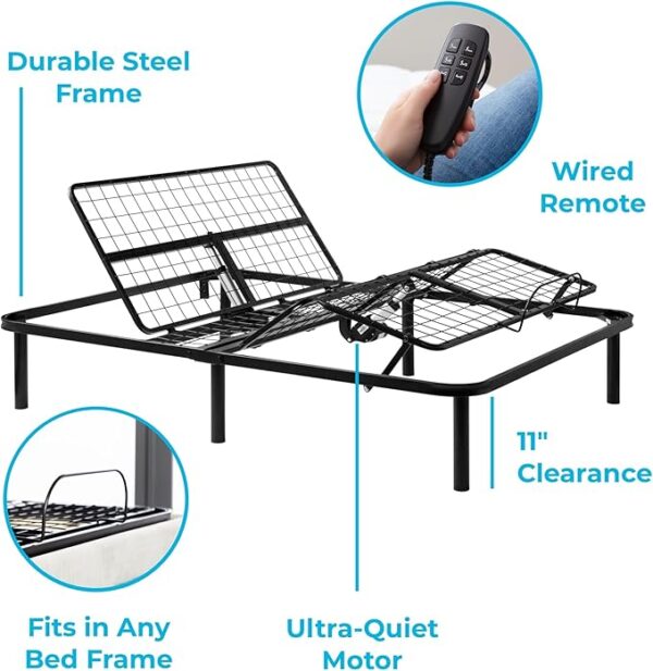 Linenspa Adjustable Bed Frame - Independent Head and Foot Incline - Powerful Quiet Motor - Easy Tool Free Assembly - Lounge - Watch TV - Working - Reading - Ergonomic - Electric Bed Base - Queen Size - Image 3