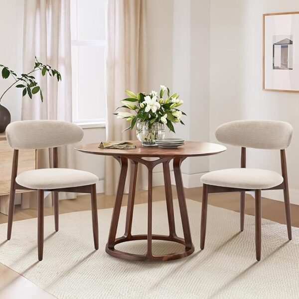 COLAMY Wooden Dining Chairs Set of 6, Modern Fabric Upholstered Dining Room Chair, Farmhouse Kitchen Side Chairs with Foot Pegs, Beige - Image 2
