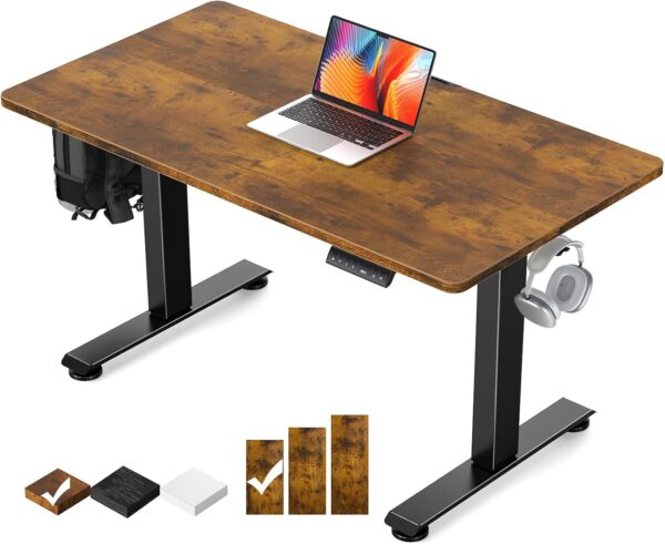 Veken 47.2" Standing Desk Electric, Height Adjustable Sit Stand Up, Wood Desktop, Work Home Office, Computer PC Table, Writing Rising Desks, Brown - Image 3