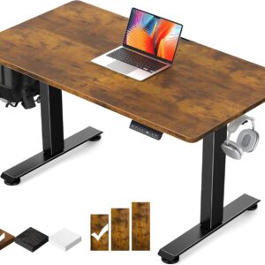 Veken 47.2" Standing Desk Electric, Height Adjustable Sit Stand Up, Wood Desktop, Work Home Office, Computer PC Table, Writing Rising Desks, Brown