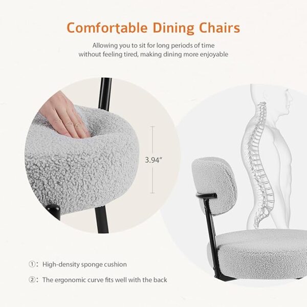 Sweetcrispy Dining Chairs Set of 4, Boucle Upholstered Modern Mid Century Round Kitchen Chairs with Curved Backrest & Metal Legs for Vanity, Living Room - Grey - Image 2
