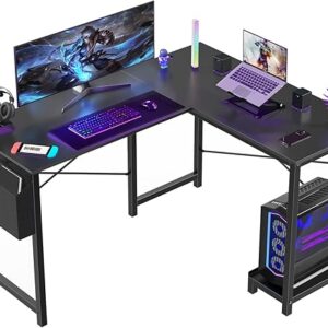 Sweetcrispy L Shaped Desk - Computer Desk Corner Desks Gaming Desk PC Table with CPU Stand Side Bag for Home Office Dorm Sturdy Writing Workstation, Black, 50-Inch