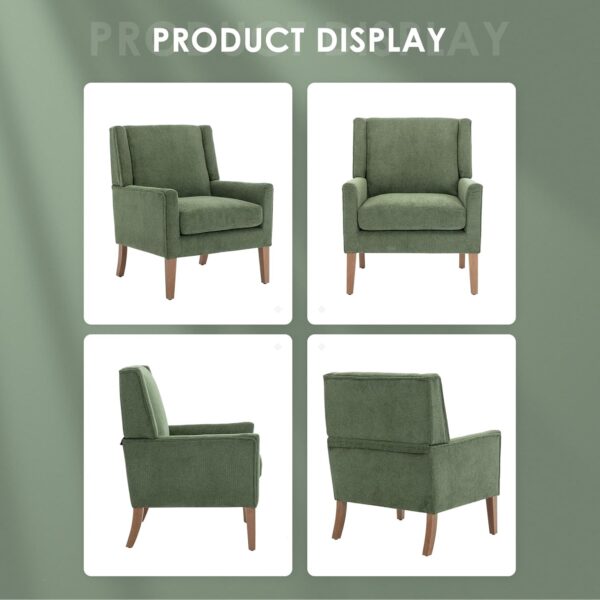 COLAMY Modern Wingback Living Room Chair, Upholstered Fabric Accent Armchair, Single Sofa Chair with Lounge Seat and Wood Legs for Bedroom/Office/Reading Spaces, Green - Image 4