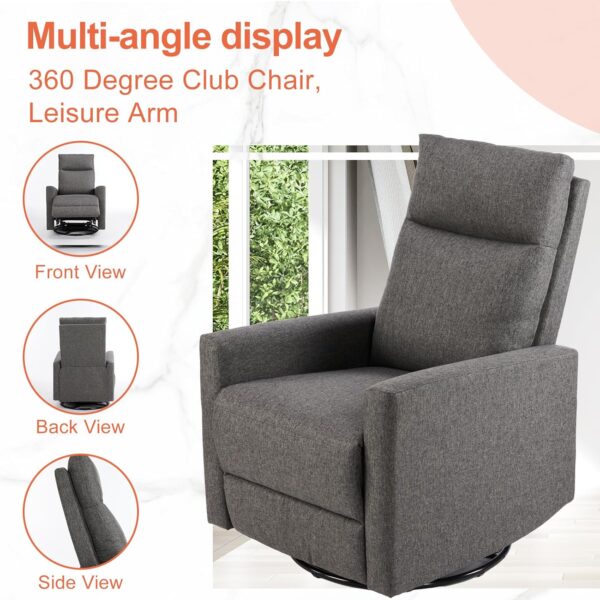 Sweetcrispy Recliner Chair, 360 Swivel Rocker Chair for Adults, Glider Rocker Recliners, Nursery Chairs for Living Room, High Back, Upholstered Deep Seat, Grey - Image 6