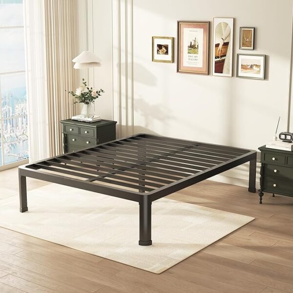Full Bed Frame with Round Corner Edge Legs, 14 Inch Heavy Duty Support 3500 lbs Metal Platform Bed Frame Full Size, No Box Spring Needed/Noise Free/Non-Slip/Steel Slat Support - Image 4