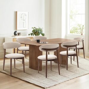 COLAMY Wooden Dining Chairs Set of 6, Modern Fabric Upholstered Dining Room Chair, Farmhouse Kitchen Side Chairs with Foot Pegs, Beige
