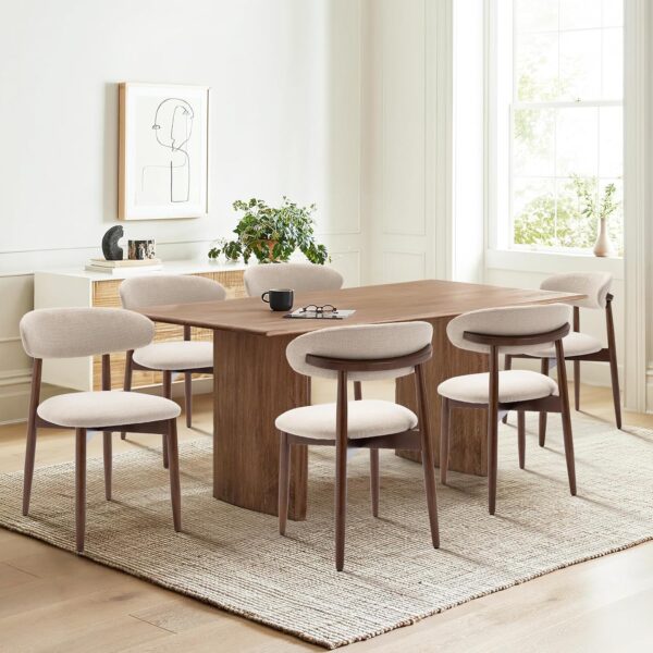 COLAMY Wooden Dining Chairs Set of 6, Modern Fabric Upholstered Dining Room Chair, Farmhouse Kitchen Side Chairs with Foot Pegs, Beige