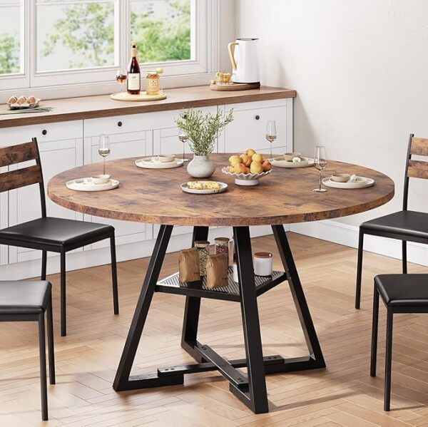 Round Dining Table for 4,Kitchen Dining Room Circle Dinner Pedestal Table,Space Saving Wood Kitchen & Dining Room Furniture (Vintage, 47In) - Image 3