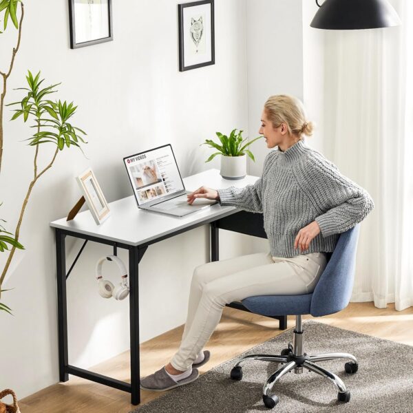 Sweetcrispy Computer Desk - 32 Inch Small Office Writing Work Study Kids Student Teacher Home Bedroom Table Storage Bag Headphone Hooks & no Wheels - White - Image 6