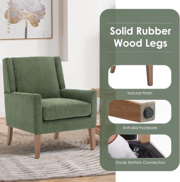 COLAMY Modern Wingback Living Room Chair, Upholstered Fabric Accent Armchair, Single Sofa Chair with Lounge Seat and Wood Legs for Bedroom/Office/Reading Spaces, Green - Image 5