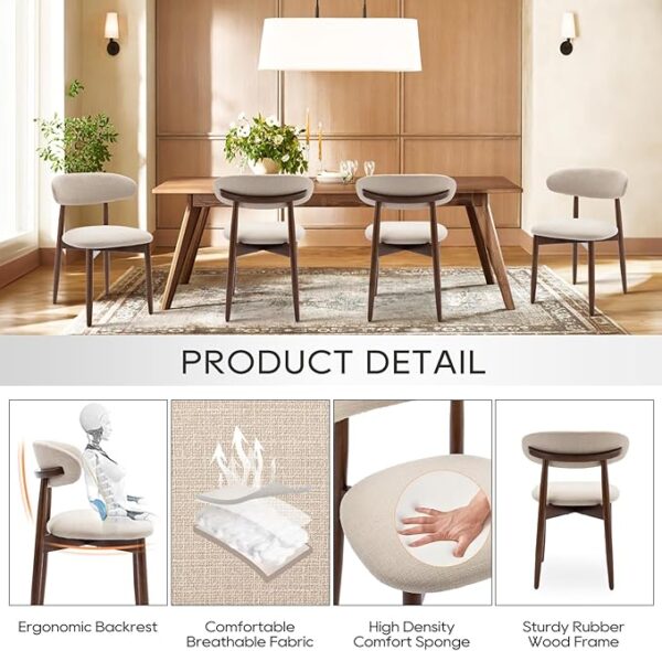 COLAMY Wooden Dining Chairs Set of 6, Modern Fabric Upholstered Dining Room Chair, Farmhouse Kitchen Side Chairs with Foot Pegs, Beige - Image 3
