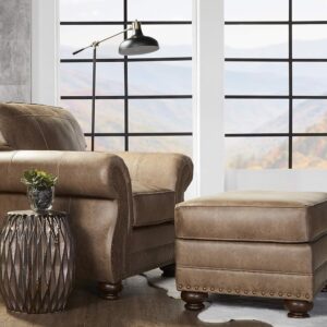 Roundhill Furniture Leinster Faux Leather Arm Chair and Ottoman, Jetson Ginger