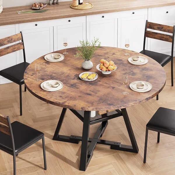 Round Dining Table for 4,Kitchen Dining Room Circle Dinner Pedestal Table,Space Saving Wood Kitchen & Dining Room Furniture (Vintage, 47In) - Image 4