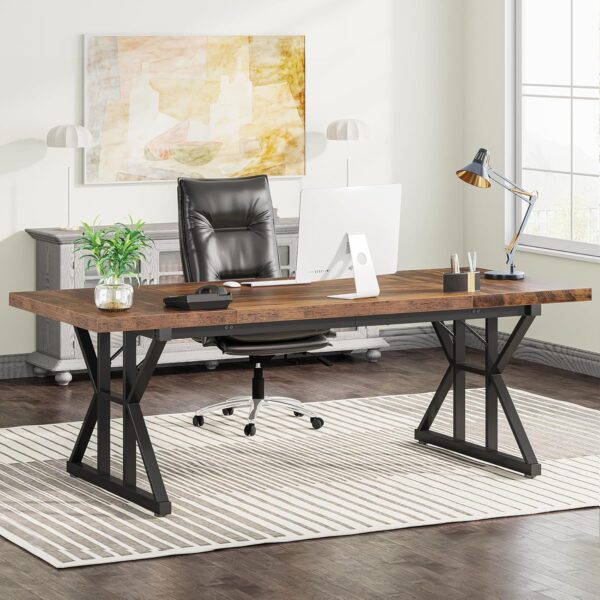 Tribesigns 70.8-Inch Executive Desk, Large Computer Office Desk Workstation, Modern Simple Style Laptop Desk Study Writing Table Business Furniture for Home Office (Brown/Black, 70.8 Inch) - Image 3
