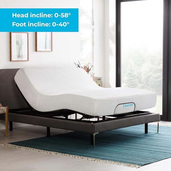Linenspa Adjustable Bed Frame - Independent Head and Foot Incline - Powerful Quiet Motor - Easy Tool Free Assembly - Lounge - Watch TV - Working - Reading - Ergonomic - Electric Bed Base - Queen Size - Image 2