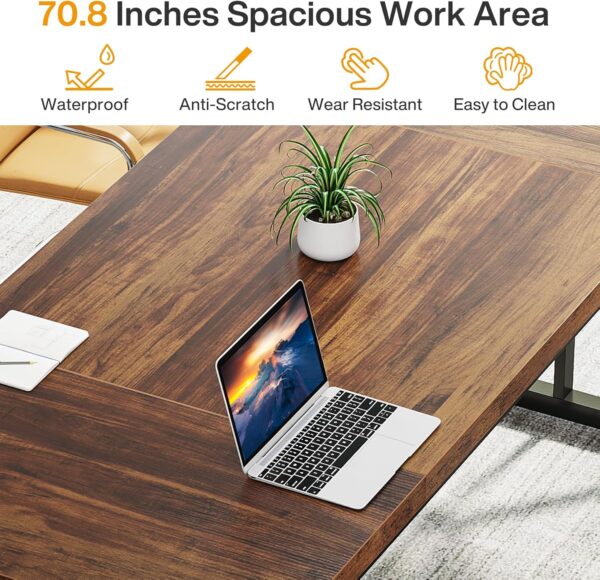 Tribesigns 70.8-Inch Executive Desk, Large Computer Office Desk Workstation, Modern Simple Style Laptop Desk Study Writing Table Business Furniture for Home Office (Brown/Black, 70.8 Inch) - Image 4