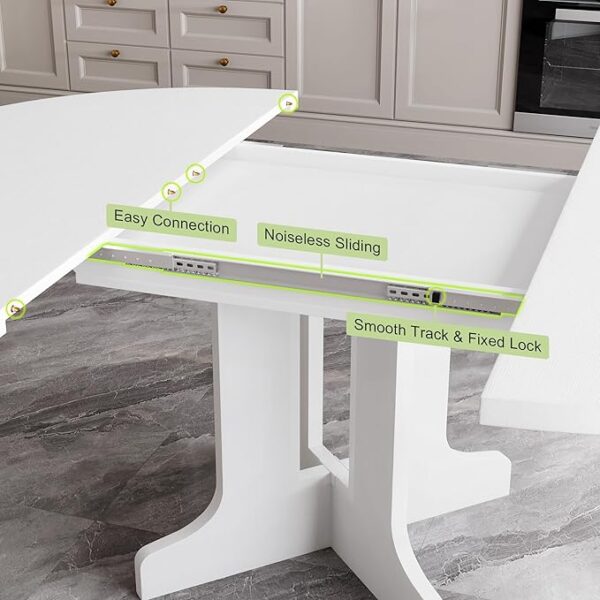 Feonase 59" Round Extendable Dining Room Table for 6, Modern Oval Kitchen Table with Heavy Duty Wood Base, for Kitchen Dining Living Room, Easy Assembly, Noise-Free, White - Image 3
