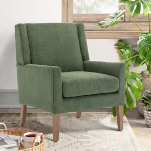 COLAMY Modern Wingback Living Room Chair, Upholstered Fabric Accent Armchair, Single Sofa Chair with Lounge Seat and Wood Legs for Bedroom/Office/Reading Spaces, Green