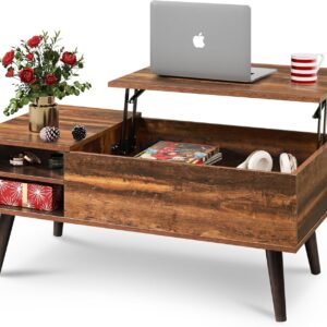 WLIVE Wood Lift Top Coffee Table with Hidden Compartment and Adjustable Storage Shelf, Lift Tabletop Dining Table for Home Living Room, Office, Rustic Oak