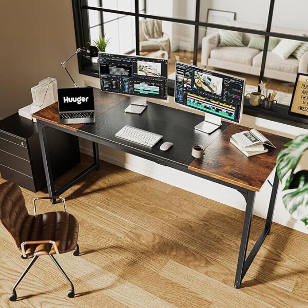 Huuger Computer Desk, 63 Inch Office Desk, Gaming Desk with Storage, Writing Desk Work Desk for Home Office, Study, Modern Simple Desk, Large Legroom, M - Image 6