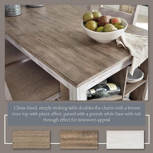 Signature Design by Ashley Skempton 3 Piece Counter Height Dining Set, Includes Table and 2 Barstools, Whitewash - Image 2