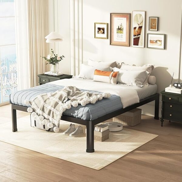 Full Bed Frame with Round Corner Edge Legs, 14 Inch Heavy Duty Support 3500 lbs Metal Platform Bed Frame Full Size, No Box Spring Needed/Noise Free/Non-Slip/Steel Slat Support - Image 5