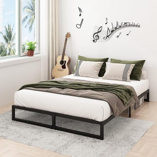 9 Inch King Bed Frame Sturdy Mattress Foundation, Heavy Duty Metal Platform with Steel Slats Support No Box Spring Needed, Noise Free, Easy Assembly, Black - Image 4