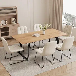 ZckyCine Modern Mid-Century Dining Table and Chairs - Rectangular Wooden Expandable Space-Saving Multifunctional Dining Table