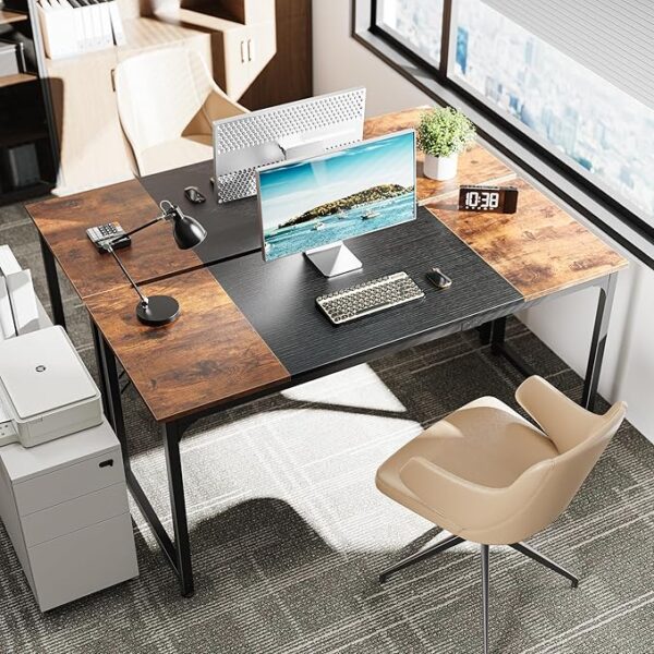 Huuger Computer Desk, 63 Inch Office Desk, Gaming Desk with Storage, Writing Desk Work Desk for Home Office, Study, Modern Simple Desk, Large Legroom, M - Image 2